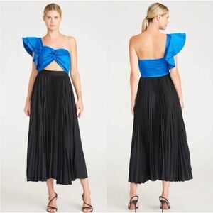 AMUR Cleopatra Pleated Dress One Shoulder Midi Size 6 Electric Blue & Black